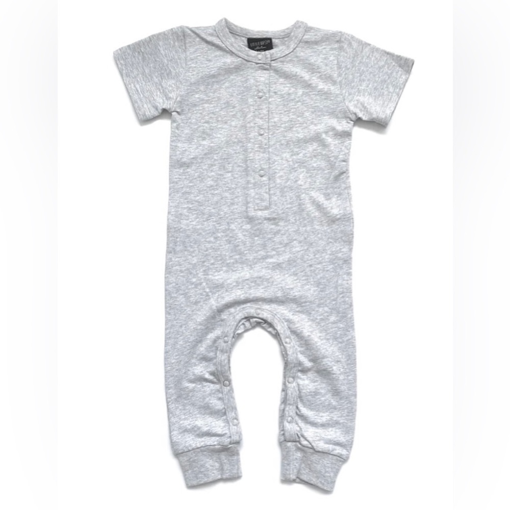 Little Bipsy 9-12M short-sleeve long-pants grey romper.